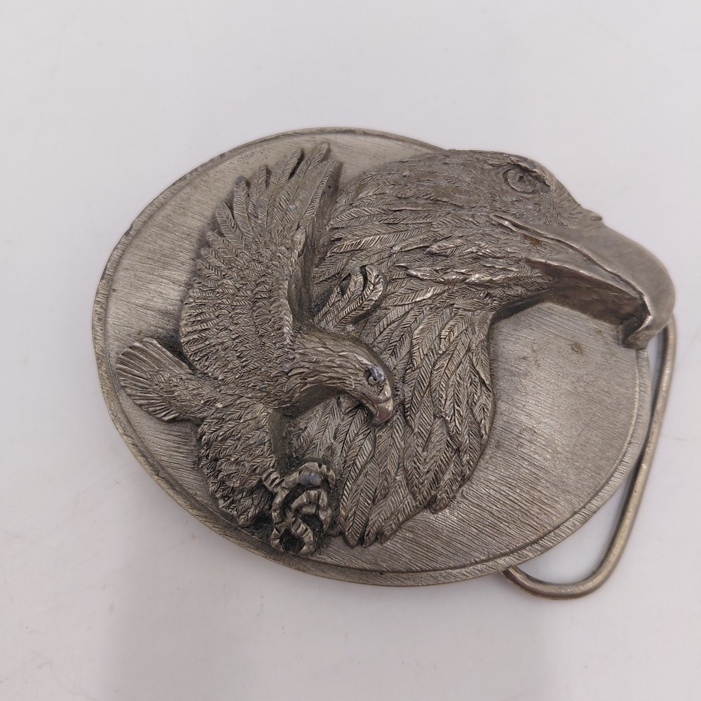 Vintage 90s Siskiyou Buckle Co Bald Eagle Pewter Belt Buckle Made in USA X-89
